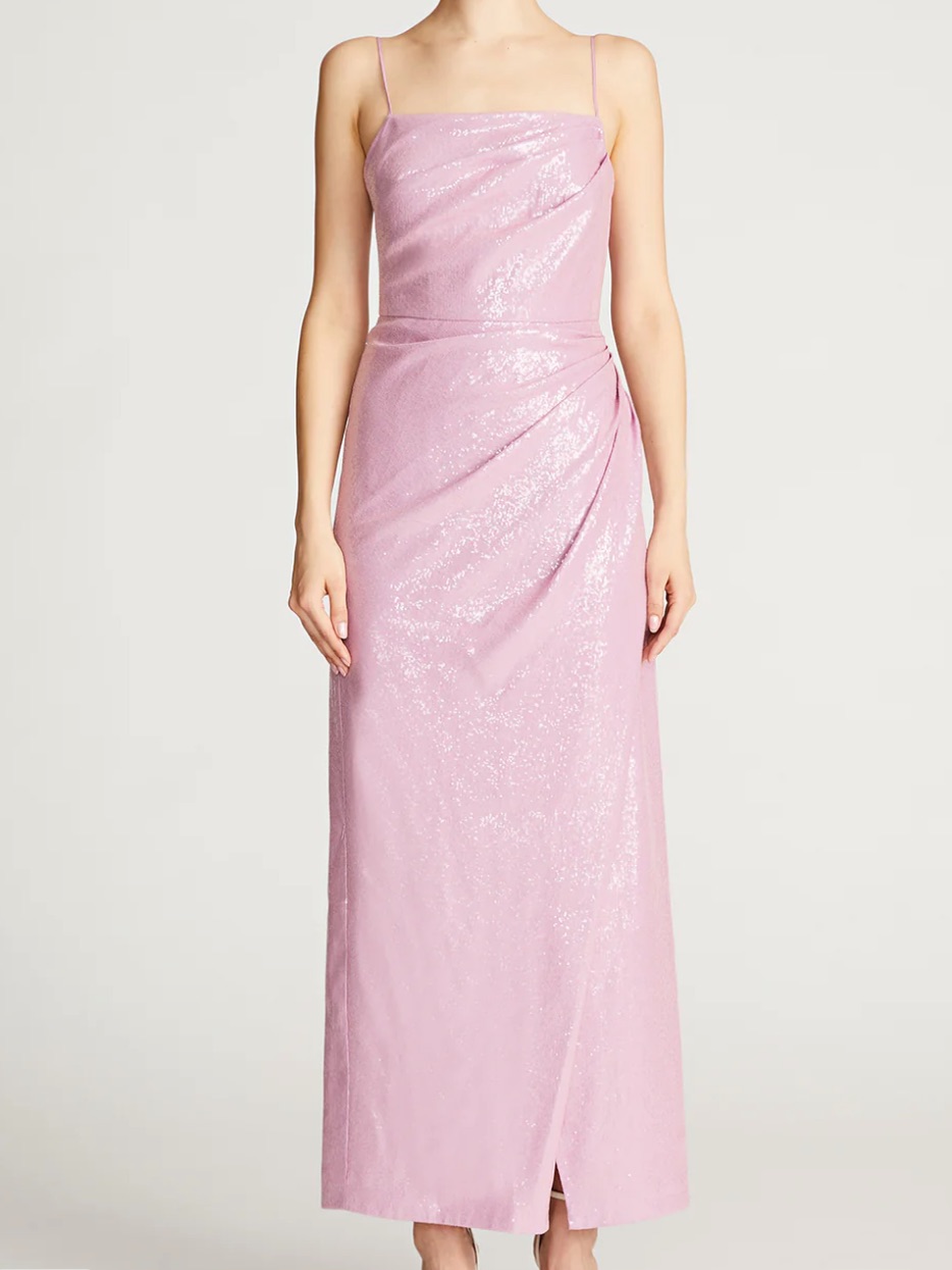 Halston Alania Stretch Sequin Gown Wisteria Pink Size 4 Nwt